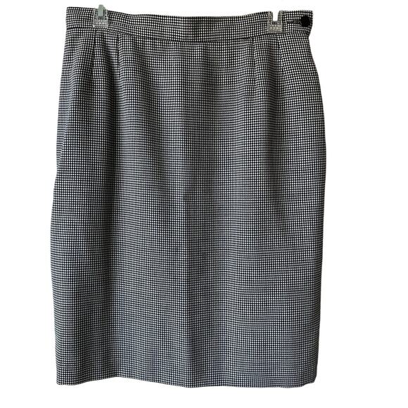 Vintage Yves Saint Laurent Skirt Wool Houndstooth  Black White 12 Quiet Luxury - Picture 1 of 14